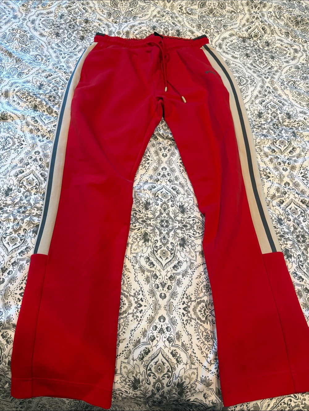 Boss Red Sweatpants with Beige & Black Side Stripes